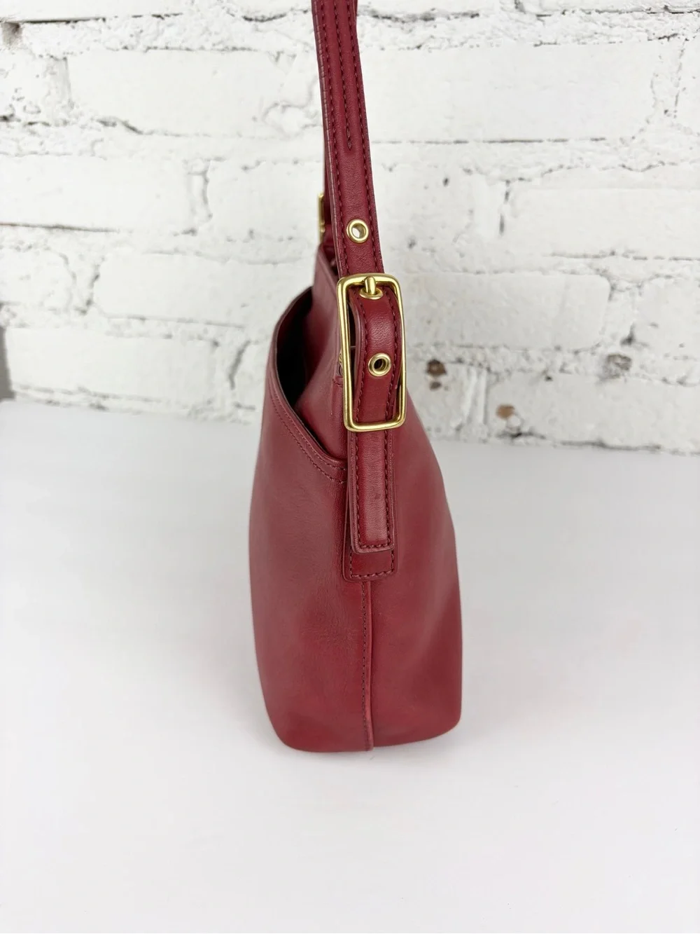 Coach Red Leather Shoulder Bag with Gold Hardware